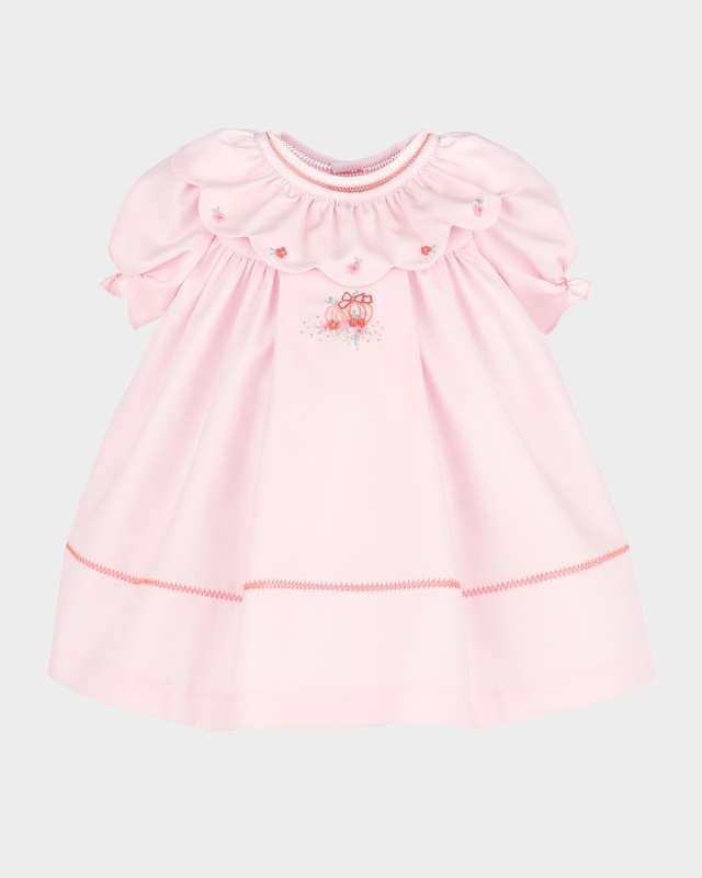 Girl's Pumpkin Embroidery Ruffled Cotton Dress, Size 3M-